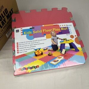 Prosource Kids Solid Floor Play Mat 16 Interlocking Foam Tiles Multicolored NEW